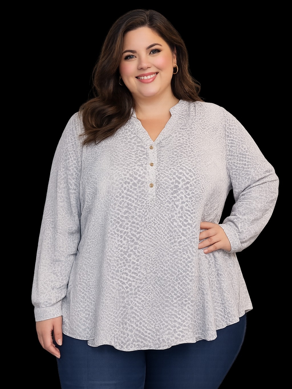 Violet & Claire Light Gray Textured Henley Tunic